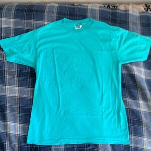 Vintage Made in USA Hanes Men's Aqua Short Sleeve Tee